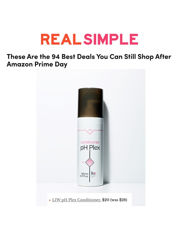 pH Plex Conditioner with Text: REAL SIMPLE There are the 94 Best Deals You Can Still Shop After Amazon Prime Day
