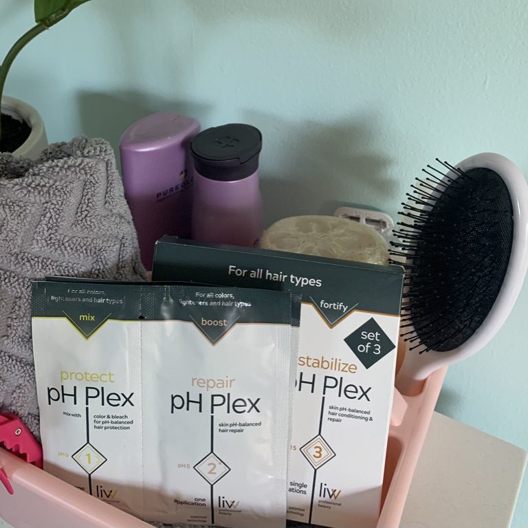 pH Plex is the hair care item for your budget. Shown here in the shower caddy - perfectly portable!